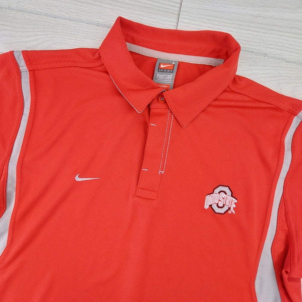 Nike Polo Shirt Ohio State Buckeyes Mens Large Red FIT DRY Football‎ Golf NCAA